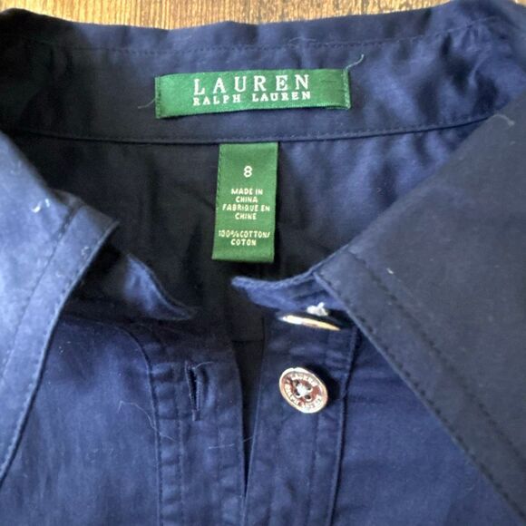 NWT Ralph Lauren spectator button front shirt dress tie Sz 8 city navy blue - Picture 6 of 12